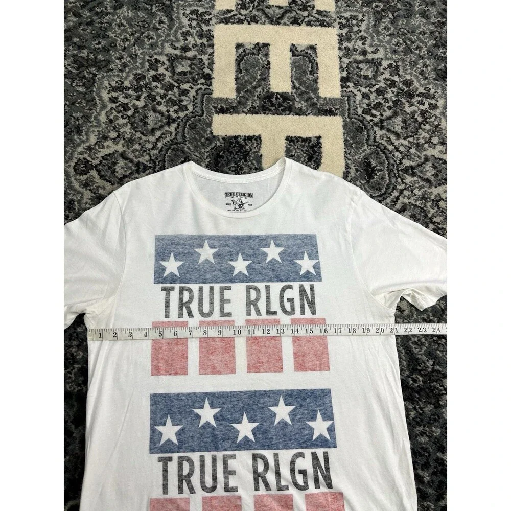 true religion printed tee shirt - Stars & Stripes MENS Size Large White